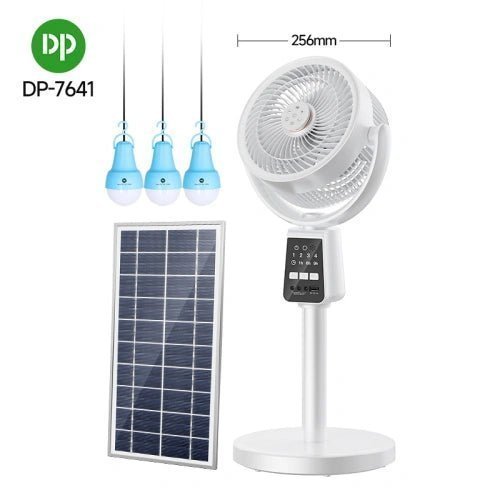 Solar Rechargeable Standing Fan with Remote Control & LED Bulbs - ventylate